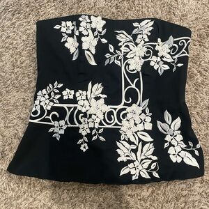Strapless Corset Top with White Floral Embroidery